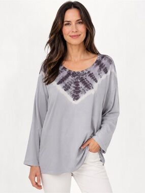 Pure Jill J.Jill XL Soft Relaxed Tie Dye Tunic Top Gray Purple 100% Cotton Long